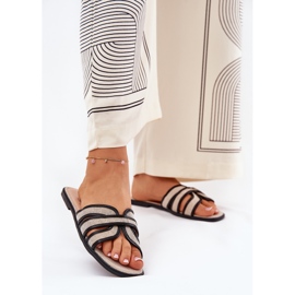 Klasszikus női lapos bézs-fekete papucs 2