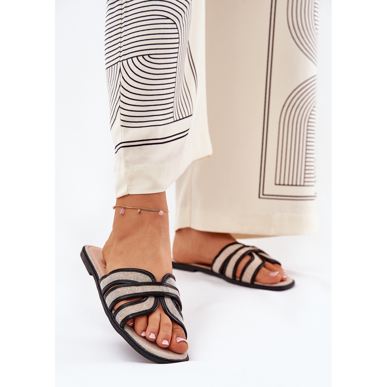 Klasszikus női lapos bézs-fekete papucs 2