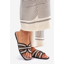 Klasszikus női lapos bézs-fekete papucs 1