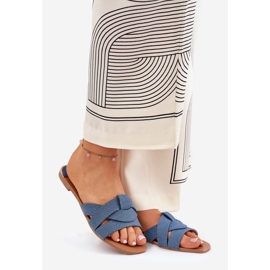 Lapos női papucsok összefonódott farmercsíkokkal kék 1 Lapos női papucsok összefonódott farmercsíkokkal kék 1