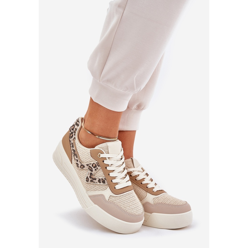 Női sportcipő a platformon leopárd khaki bézs 1 Női sportcipő a platformon leopárd khaki bézs 1
