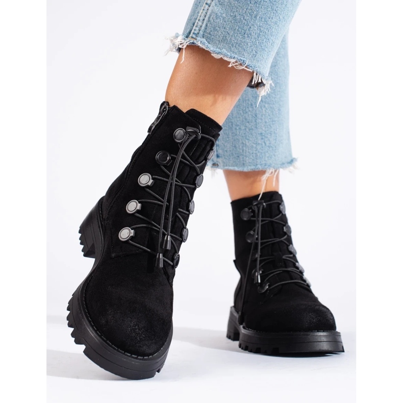 Női fekete velúr bokacsizma 2