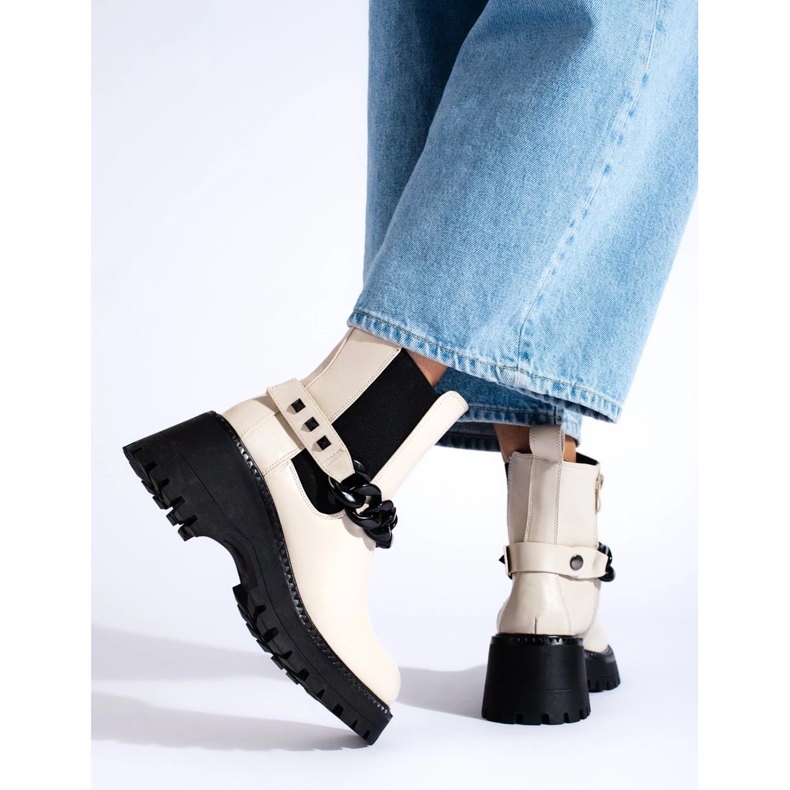 Női Chelsea csizma lánccal bézs 1