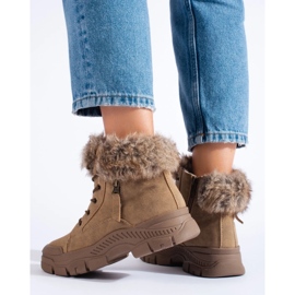 Női barna túrabakancs bundával bézs 1