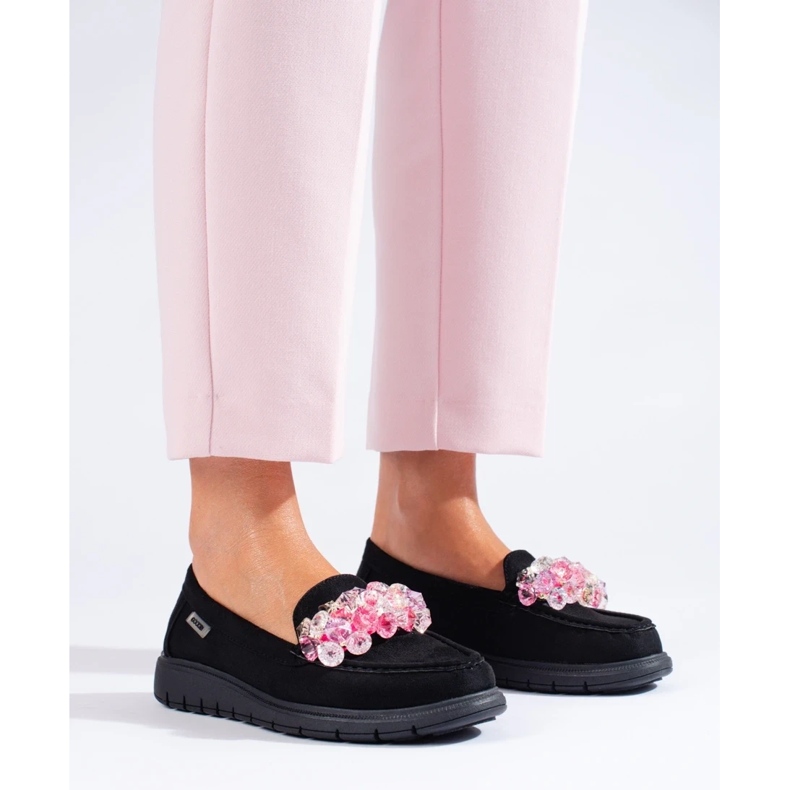 Női platform mokaszinok Shelovet velúr fekete 1