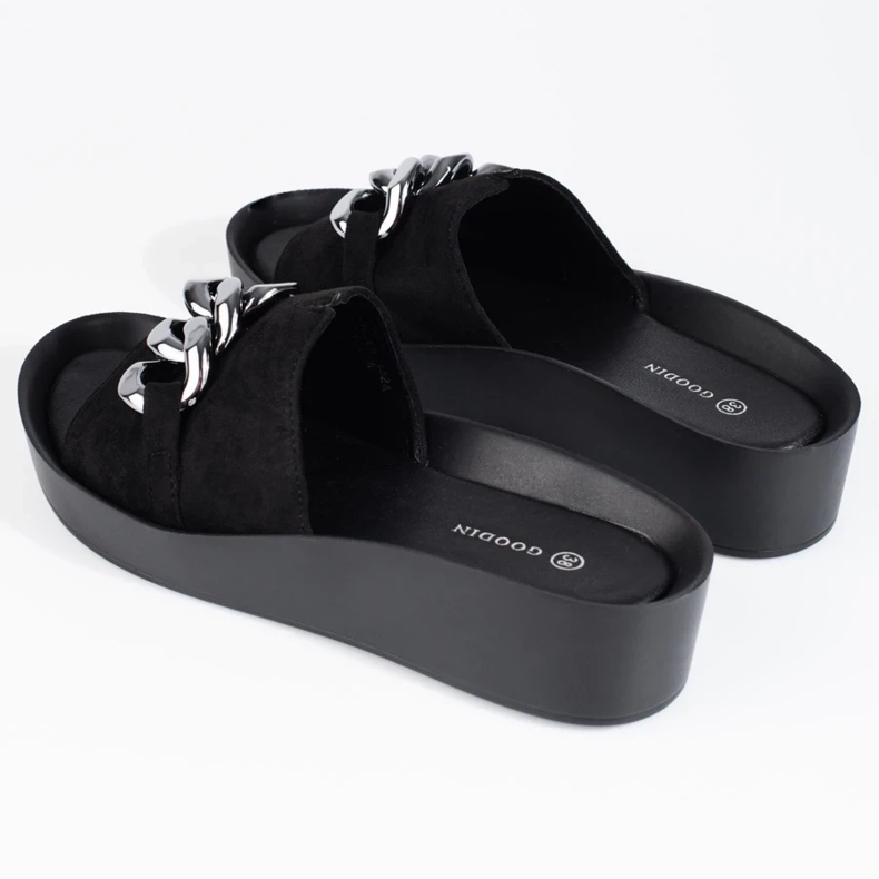 Kényelmes fekete Shelovet női papucs lánccal 2