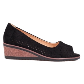 W. Potocki Női áttört velúr ékpumpák Potocki fekete 2