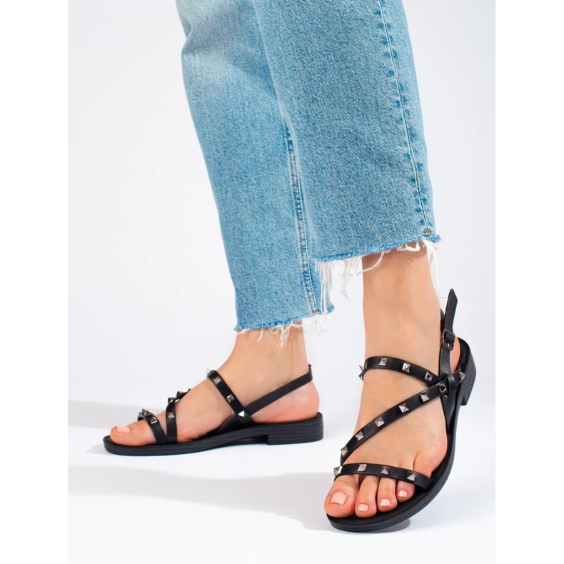 W. Potocki Fekete római szandál Potocki szegecsekkel 2