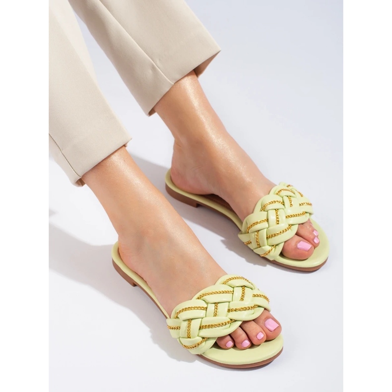 Elegáns lime női papucs lánccal a Shelovet-től zöld 2