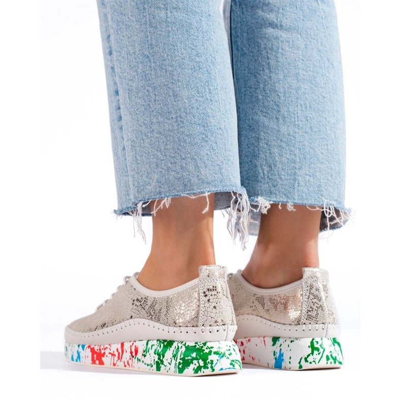 Női bőrcipő színes platformpal Shelvt aranysárga 1