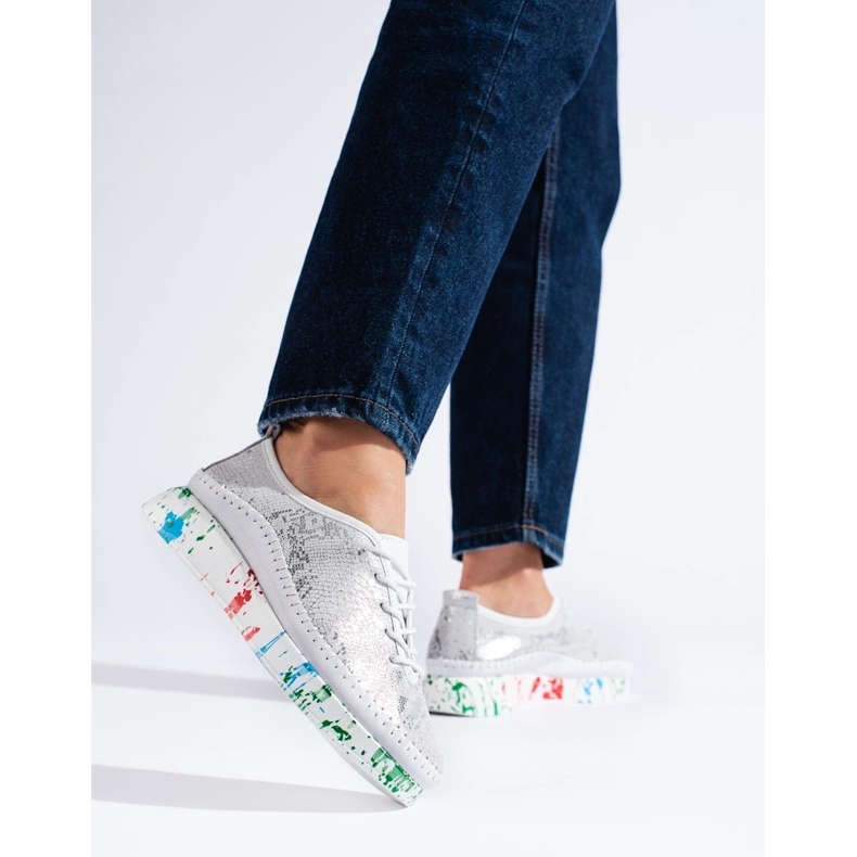 Női ezüst bőrcipő színes Shelovet platformmal 1