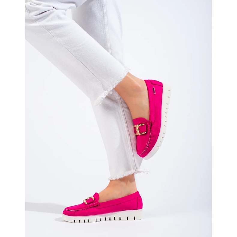 Velúr mokaszin vastag rózsaszín Shelovet talpon 1