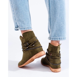 Női velúr Shelovet zöld ékes cowboy csizma 1