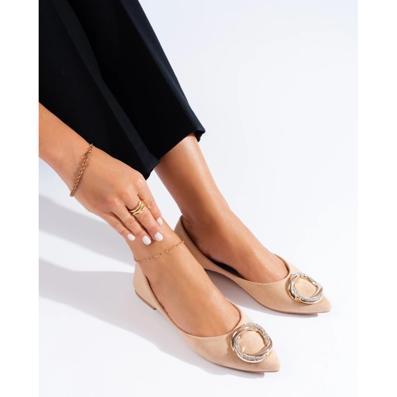 Shelovet bézs színű női velúr balerinák 2