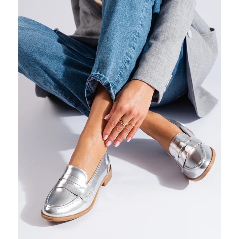 Shelovet női ezüst színű ökobőr mokaszinok 2