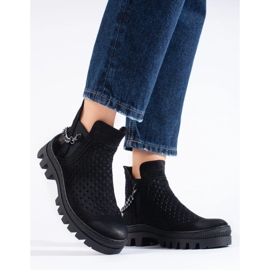 W. Potocki Velúr áttört női bokacsizma, fekete, Potocki 2