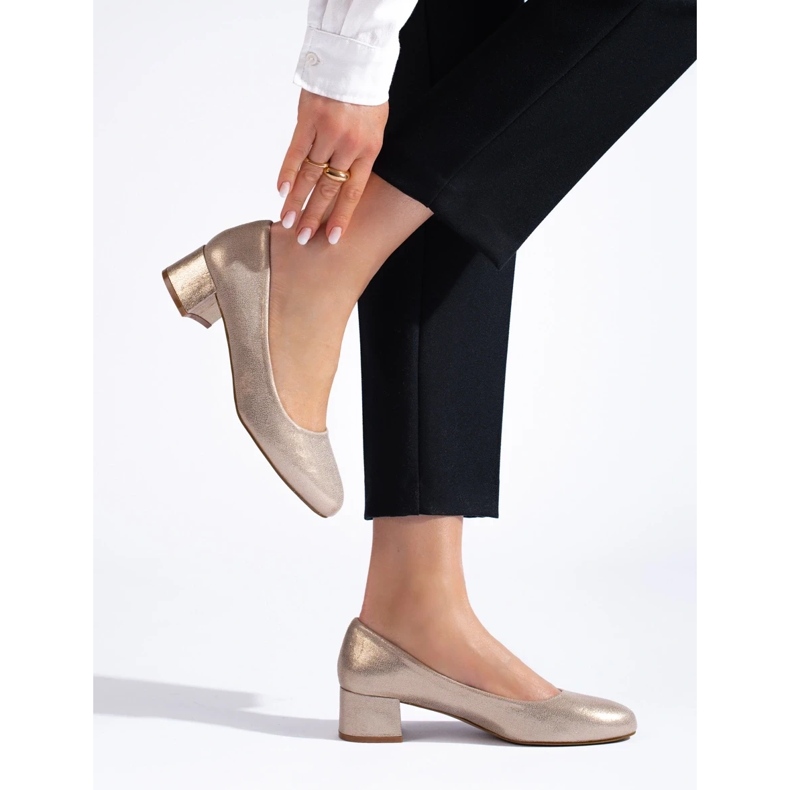 Női alacsony sarkú arany pumpák aranysárga 2