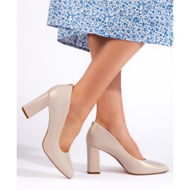 Sergio Leone krémszínű pumpák vastag sarokkal bézs 2