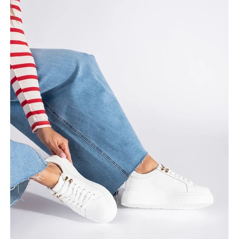 Bőr fehér platform tornacipő 1