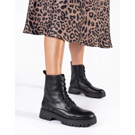 Fekete női fűzős bokacsizma Sergio Leone platformon 1