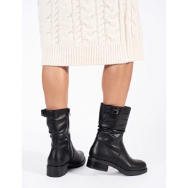 Sergio Leone Fekete bőr szigetelt női bokacsizma 2