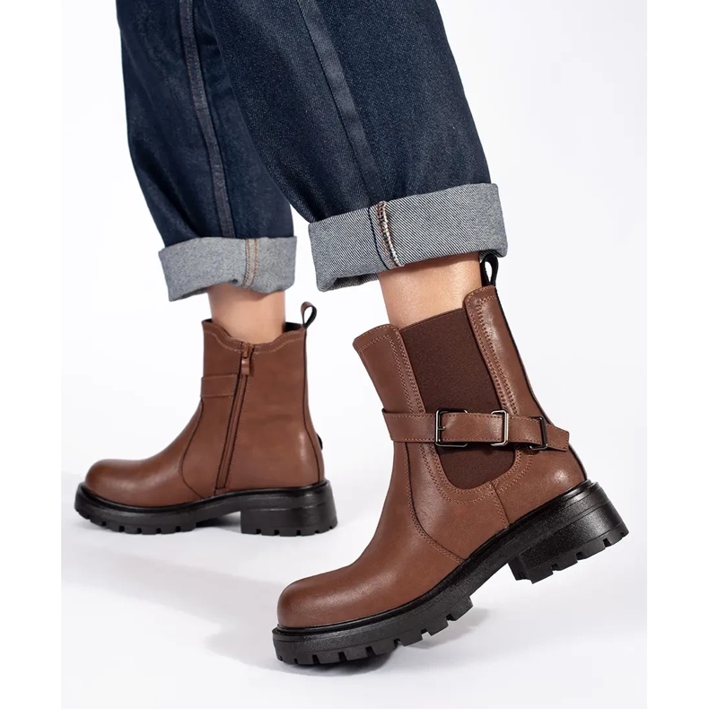 Női barna bőr Chelsea csizma Sergio Leone platformmal 1