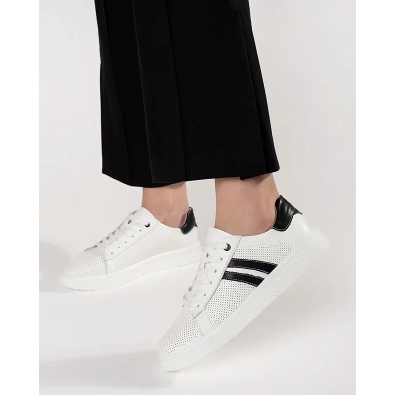 Goodin Fehér nyílt munkás cipők természetes bőrből 1