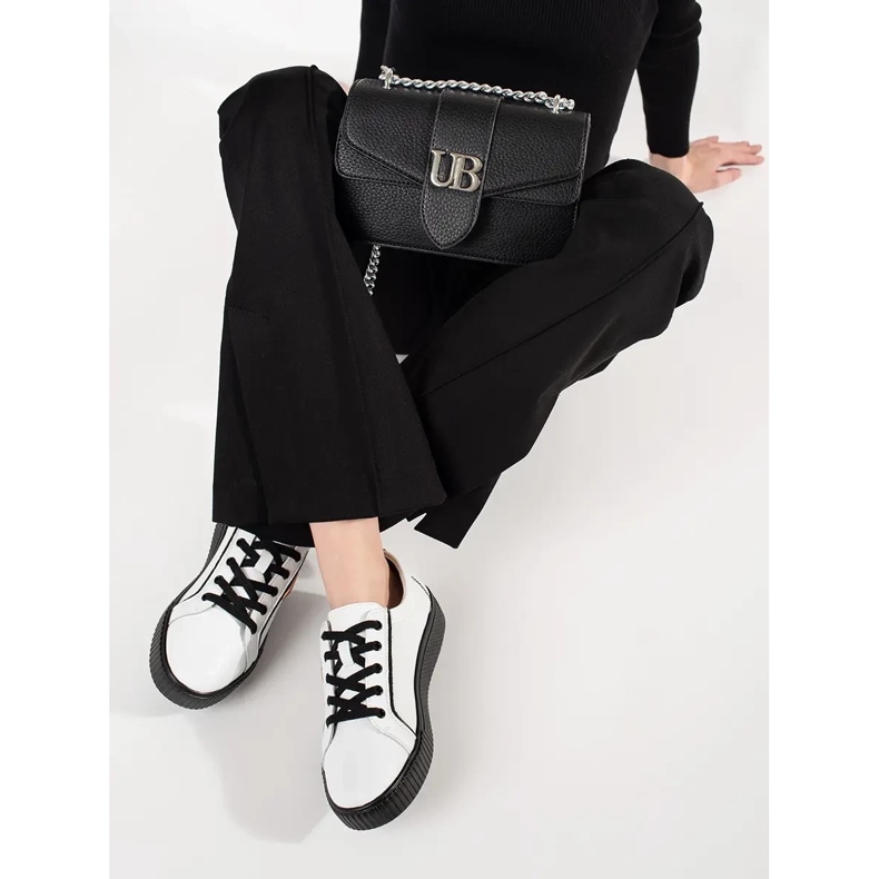 Goodin Bőrfehér és fekete cipők vastag talpon 2