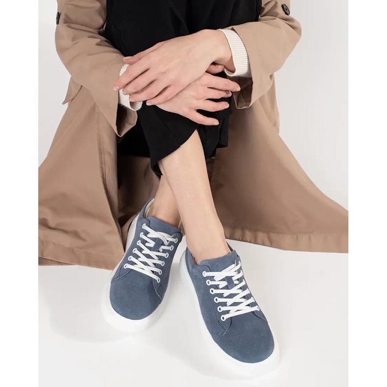 Goodin Kék bőr cipők egy vastag talpon 1