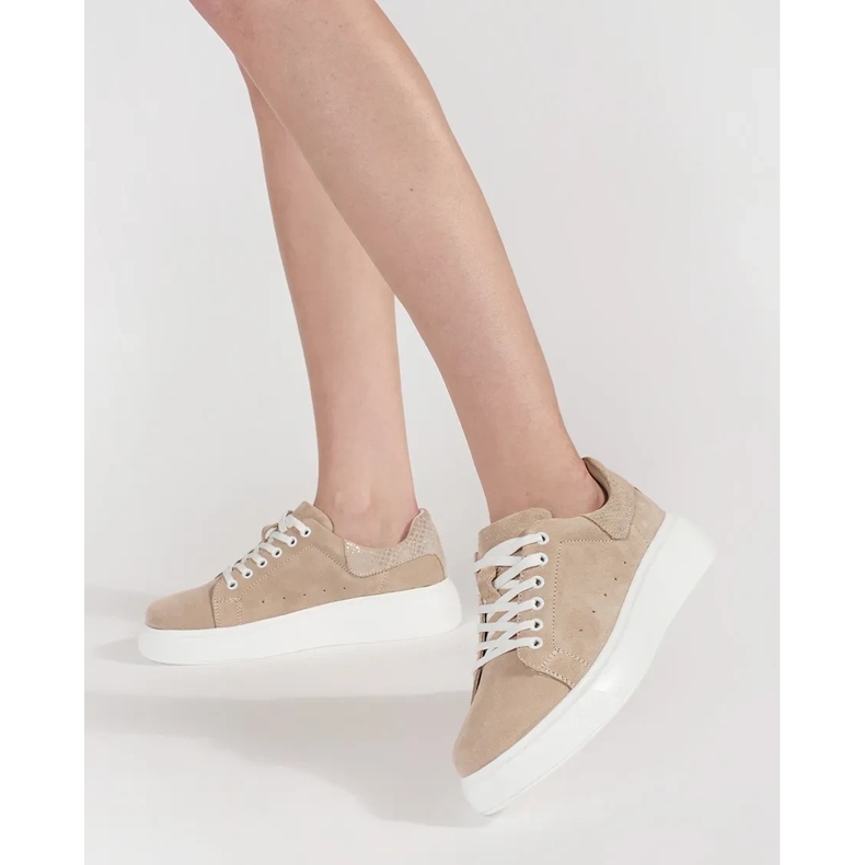 Goodin Bézs bőr cipők egy vastag talpon 2