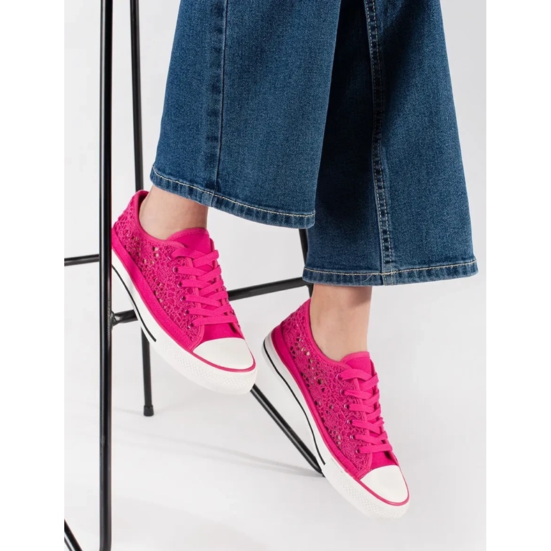 Rózsaszín nyílt munkák kötött cipők 1