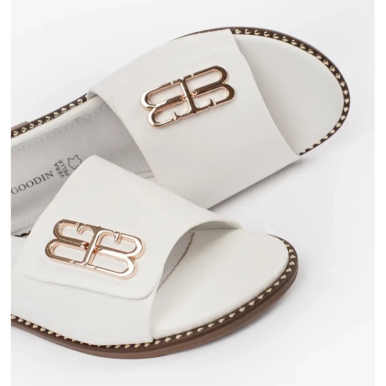 Goodin Fehér női papucs leplop egy lapos talppal díszítéssel 1