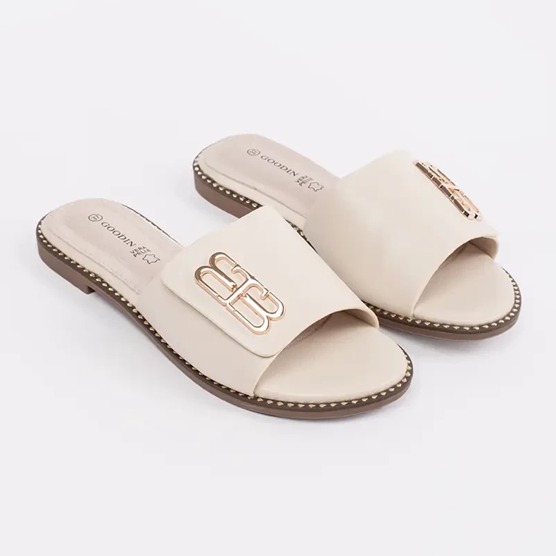 Goodin Könnyű -BEIGE női szárnyak egy díszes lapos talpon bézs 1