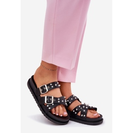 Női papucsok, amelyek csapokkal és csatokkal feketék fekete 1