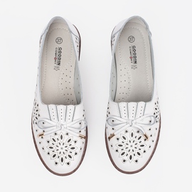 Goodin Fehér lyukasztó bőr cipő íjjal 1