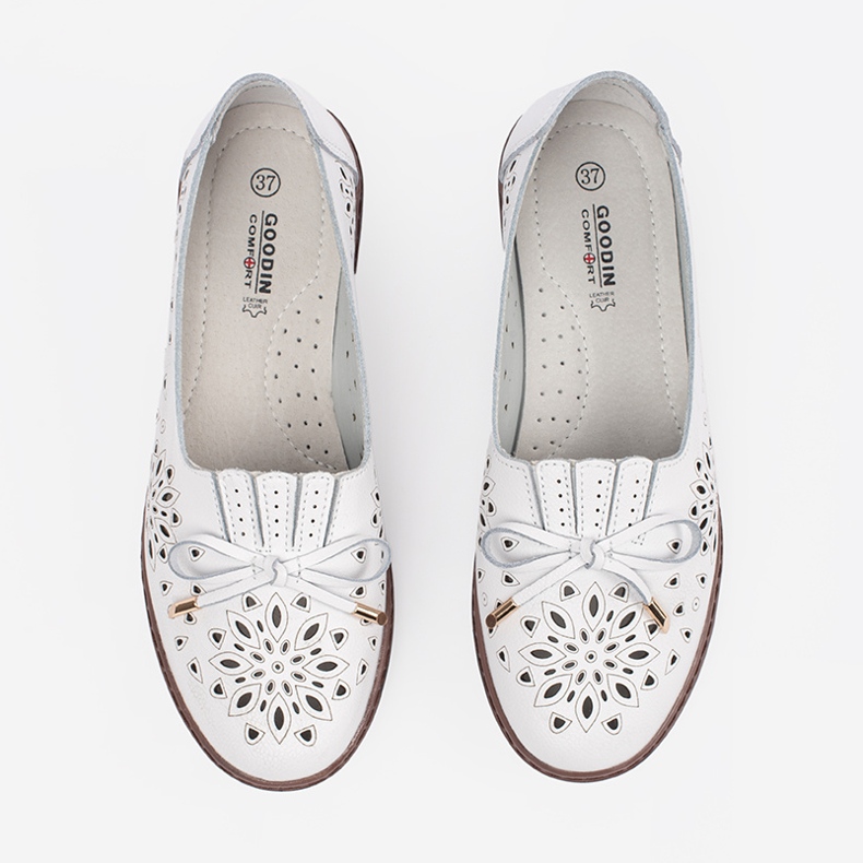 Goodin Fehér lyukasztó bőr cipő íjjal 1