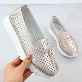 Női szabadmunka bőr cipő Złote S. Barski LR51-631 aranysárga 1