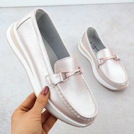 Bőr mokaszin cipő a gyöngy platformon Pink S.Barski GR51-598 rózsaszín 1 Bőr mokaszin cipő a gyöngy platformon Pink S.Barski GR51-598 rózsaszín 1