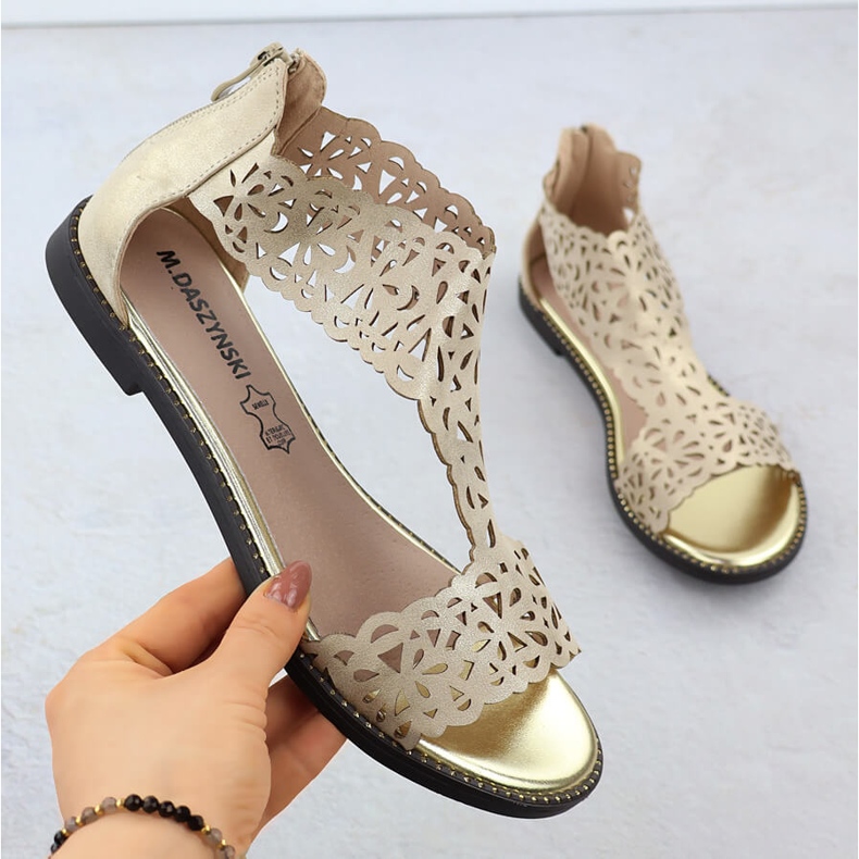 M. DASZYŃSKI Női szandál nyitott platina Złote M. Dasyński MR24148-2 aranysárga 1