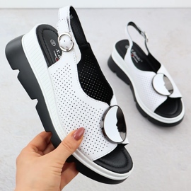 S.Barski Női bőr szandál nyílt munkához Białe S. Barski LR51-788 fehér 1