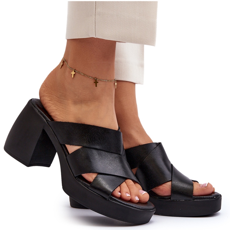 Zazoo 40373 Bőr papucs tömbbel, fekete 5