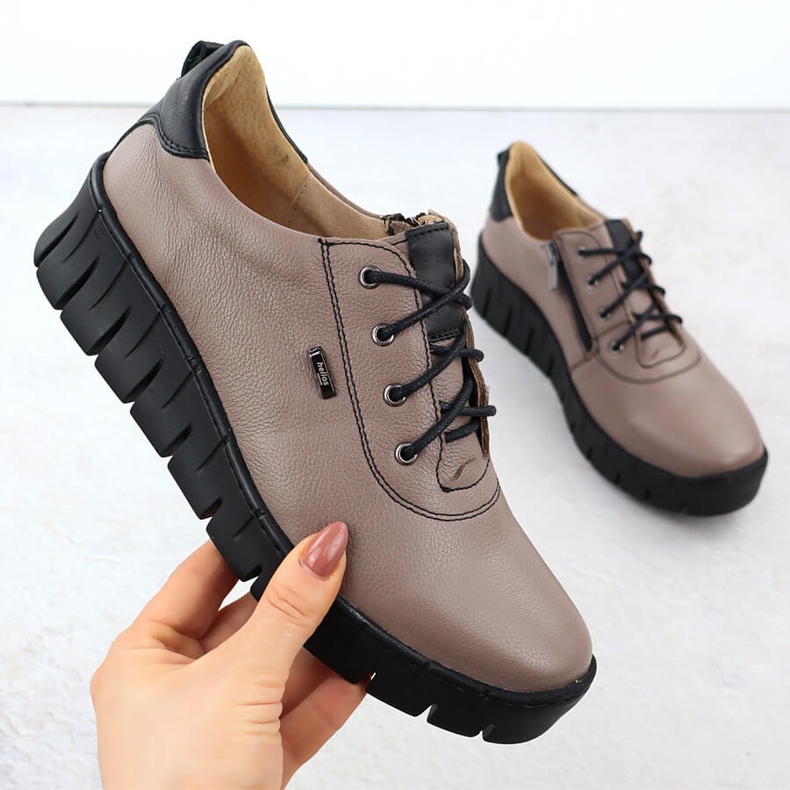 Női bőrcipő a khaki helios 420 -hoz barna 1