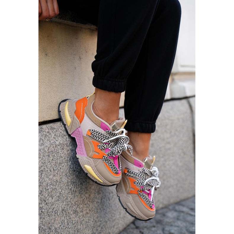 Cipők női sportcipő dupla kötés khakival bézs 2