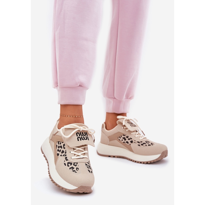 Női cipők sportcipője a platformon leopárd bézs 1 Női cipők sportcipője a platformon leopárd bézs 1