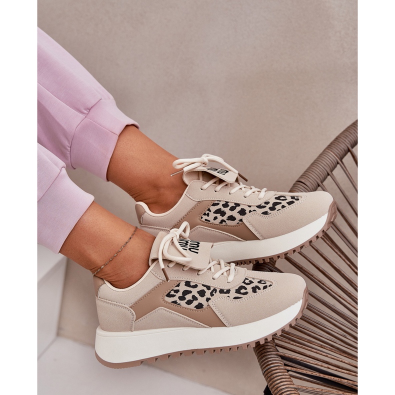 Női cipők sportcipője a platformon leopárd bézs 2