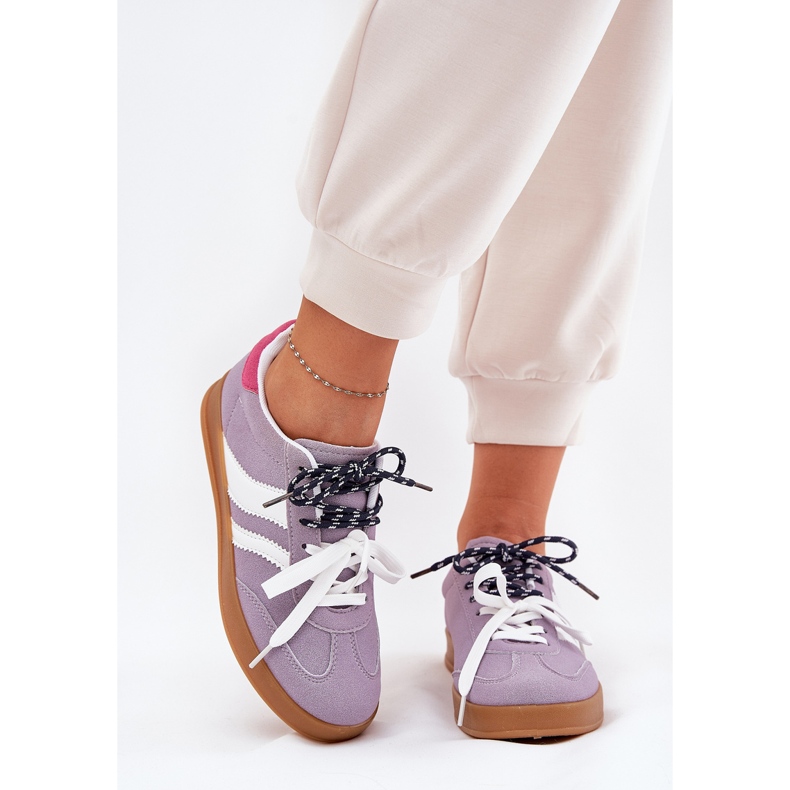 Alacsony női cipők dupla lila kötéssel 2