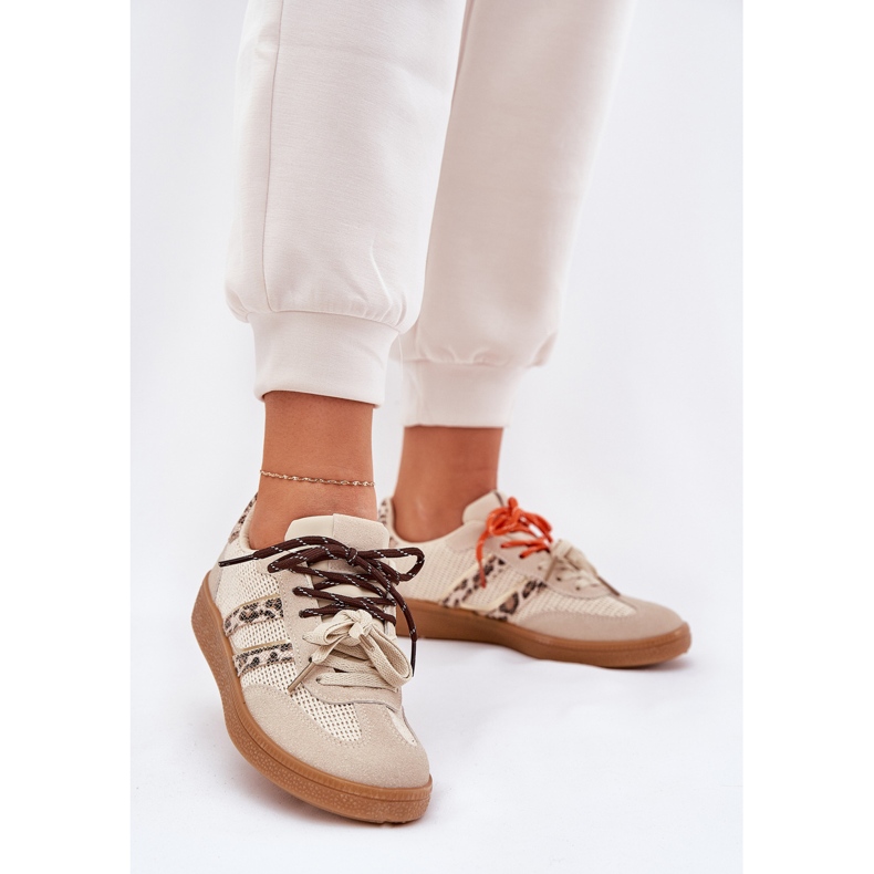 Női cipők dupla kötéssel bézs ollabes leopárd nyomtatás 2