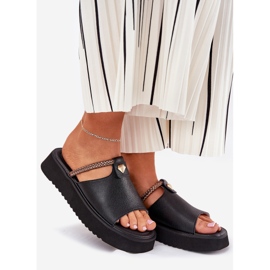 S.Barski Női bőr papucs a peronon, dekoratív övvel, D&amp;A MK51-475 fekete 1