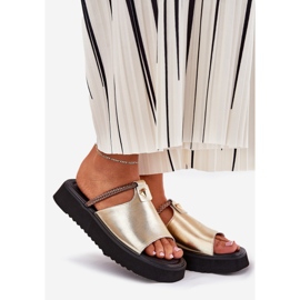 S.Barski Női bőr papucs a peronon, dekoratív övvel, D&amp;A MK51-475 arany aranysárga 1