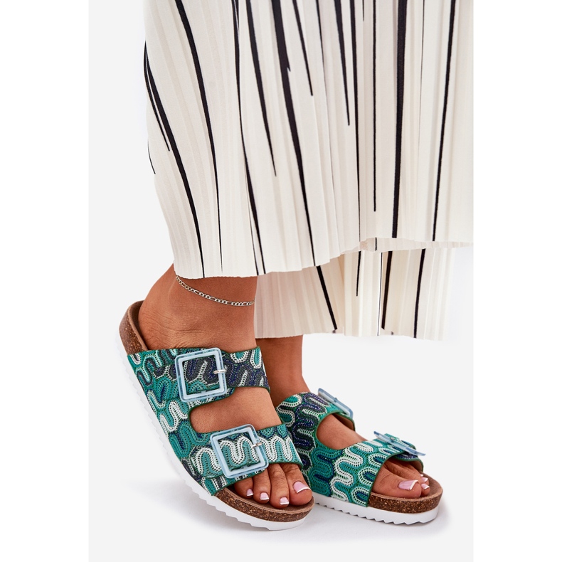 Női papucs flopok csatokkal és csillogással S.Barski RB51-006 Zöld 1